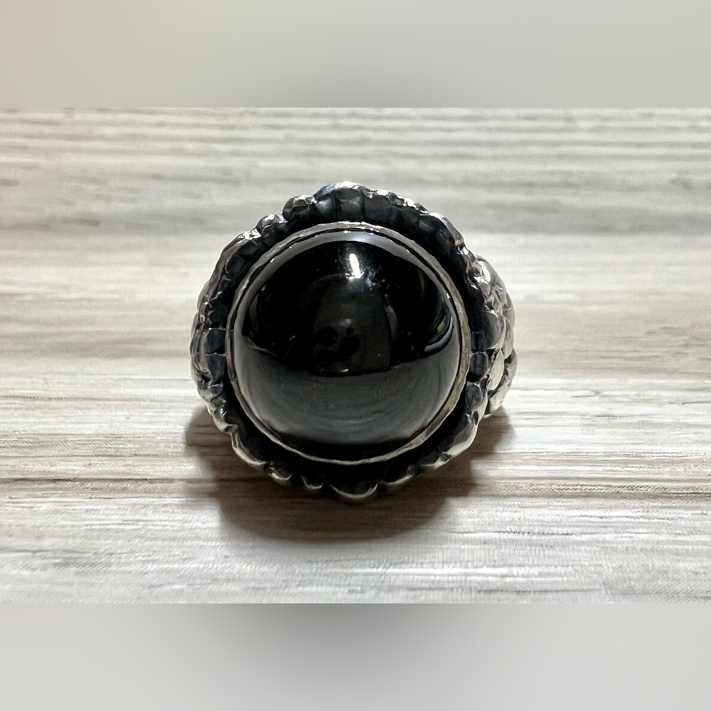 Vintage Heavy Designer Dian Malouf Sterling Silver Pomegranate Onyx Ring, Size 7 - Picture 2 of 11